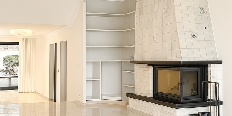 Wohnzimmer mit Kamin KI bearbeitet