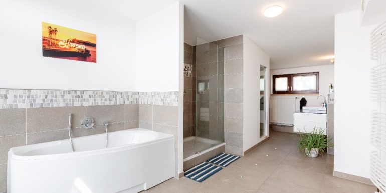 Wellnessbad mit Sauna und Zugang zur Dachterrasse